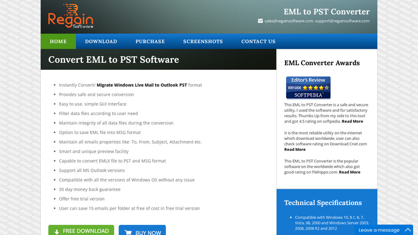 Regain EML to PST Converter Landing Page