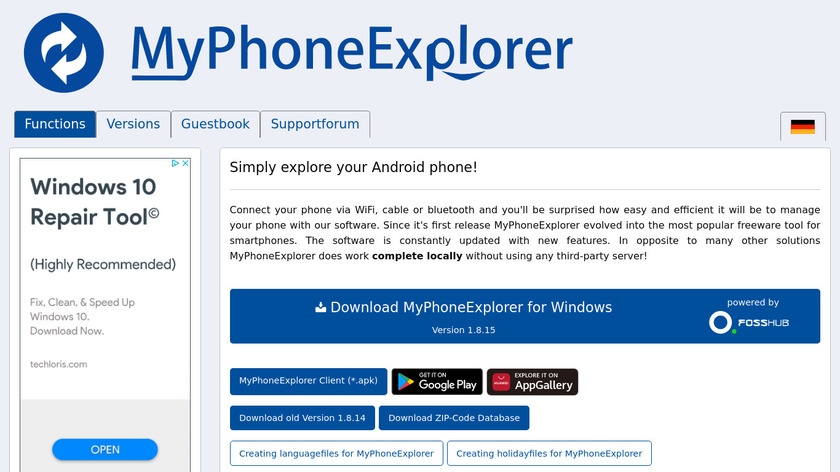 MyPhoneExplorer Landing Page