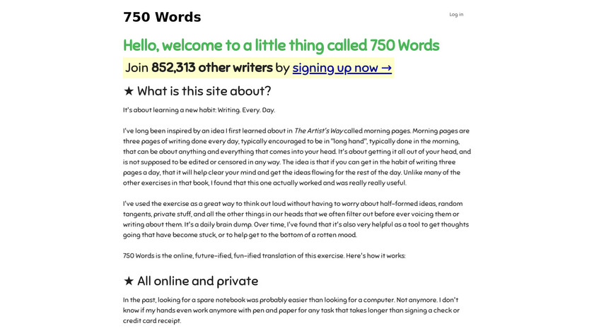 750 Words Landing Page