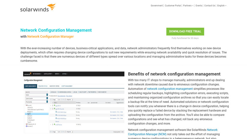 SolarWinds Network Configuration Manager Landing Page